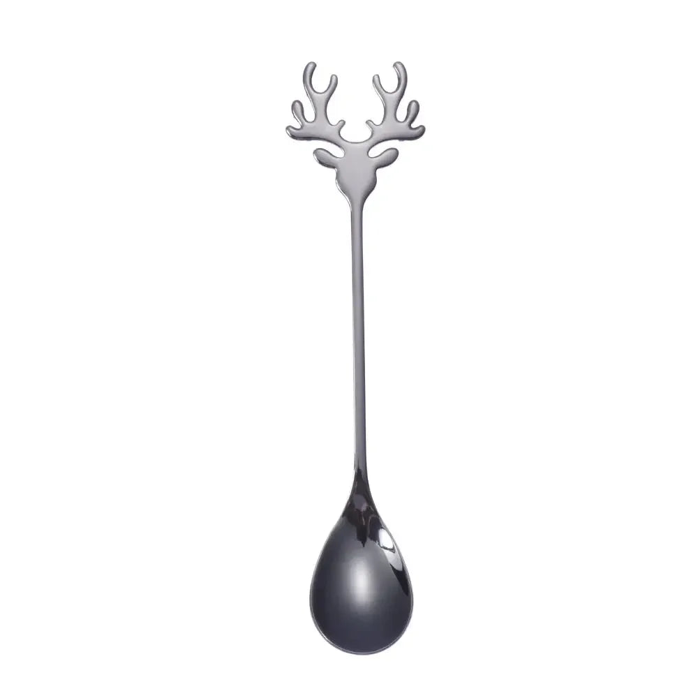 Christmas Deer Head Coffee Scoops Stainless Steel Xmas Antlers Ice Cream Desserts Spoon Tableware Stirring Tea Spoons