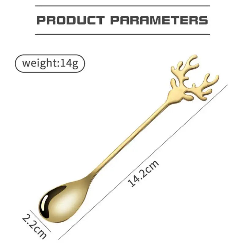 New Christmas Stainless Steel Gold Tableware Cute Cartoon Ice Cream Dessert Spoon Coffee Stirring Teaspoon  Party Gift