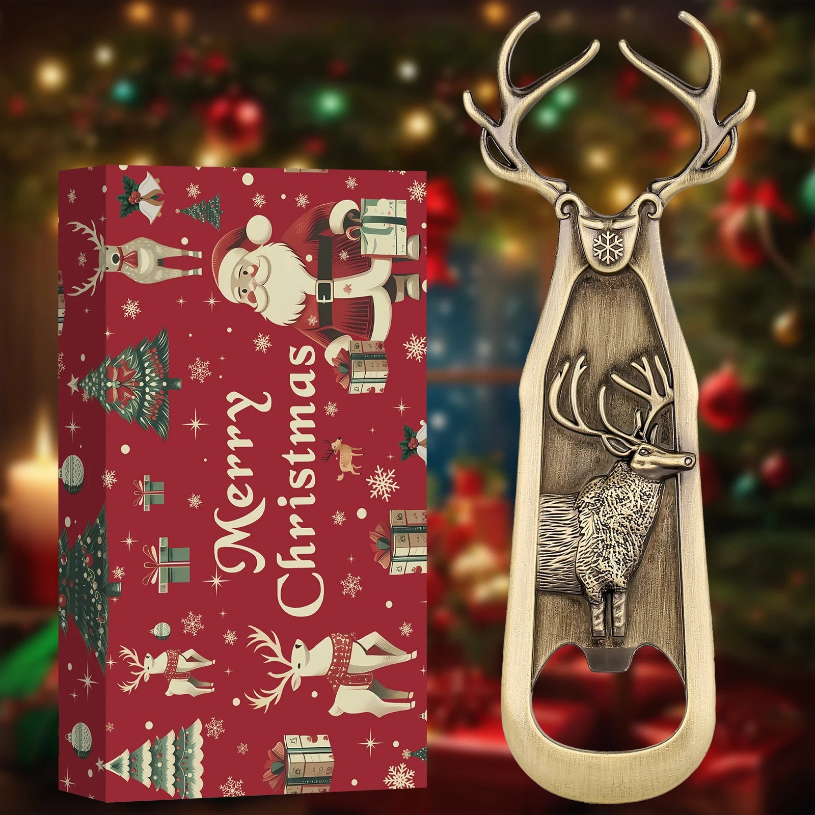 Christmas Reindeer Opener Gifts Set Retro Deer Corkscrew Antlers Beer Bottle Opener New Year Gift