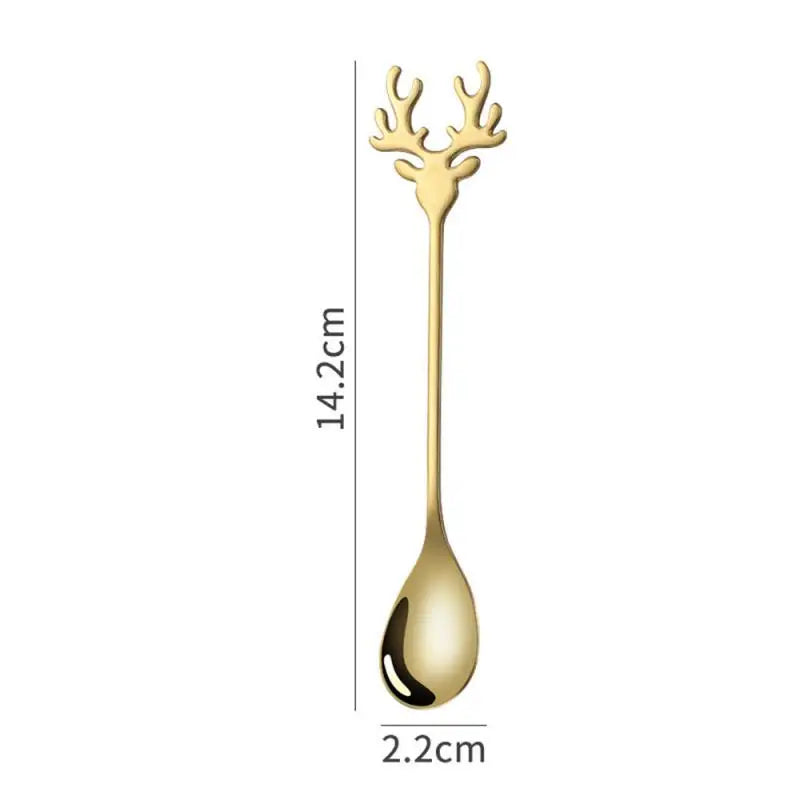New Christmas Stainless Steel Gold Tableware Cute Cartoon Ice Cream Dessert Spoon Coffee Stirring Teaspoon  Party Gift