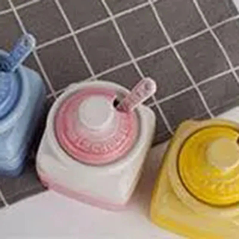 Salt And Pepper Jar Set Ceramic Organizer Small Things Herb Shakers Sugar Spice Jars With Spoon Cover Cozinha Kitchen Gadgets