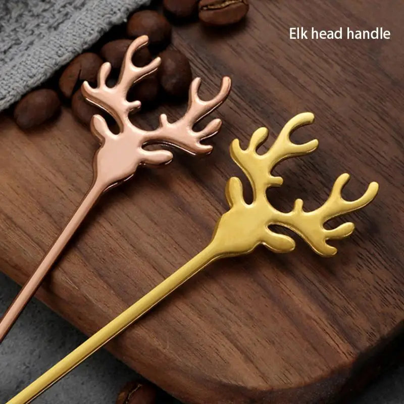 New Christmas Stainless Steel Gold Tableware Cute Cartoon Ice Cream Dessert Spoon Coffee Stirring Teaspoon  Party Gift