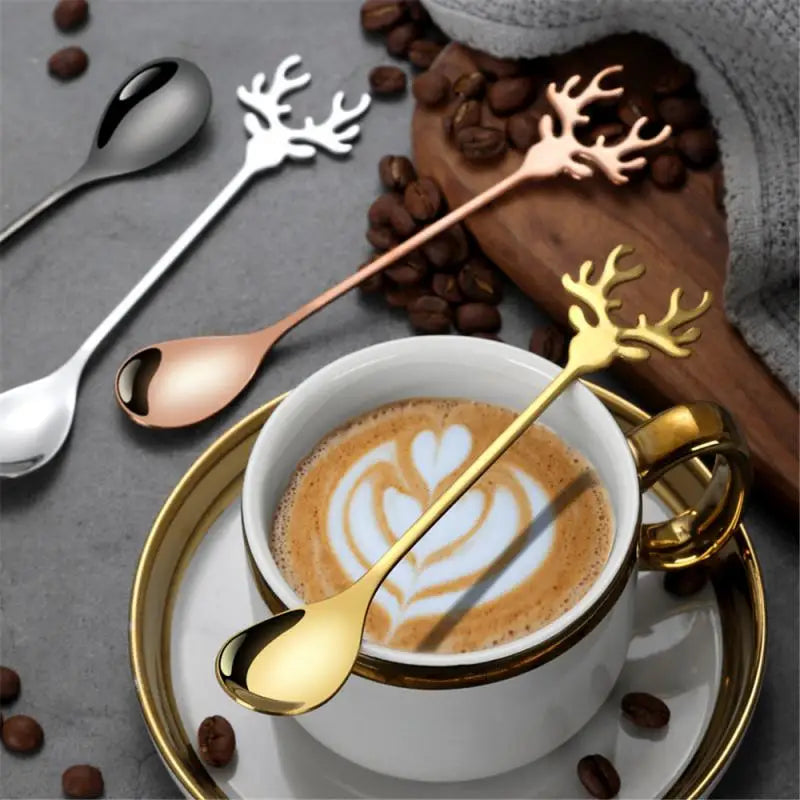 New Christmas Stainless Steel Gold Tableware Cute Cartoon Ice Cream Dessert Spoon Coffee Stirring Teaspoon  Party Gift