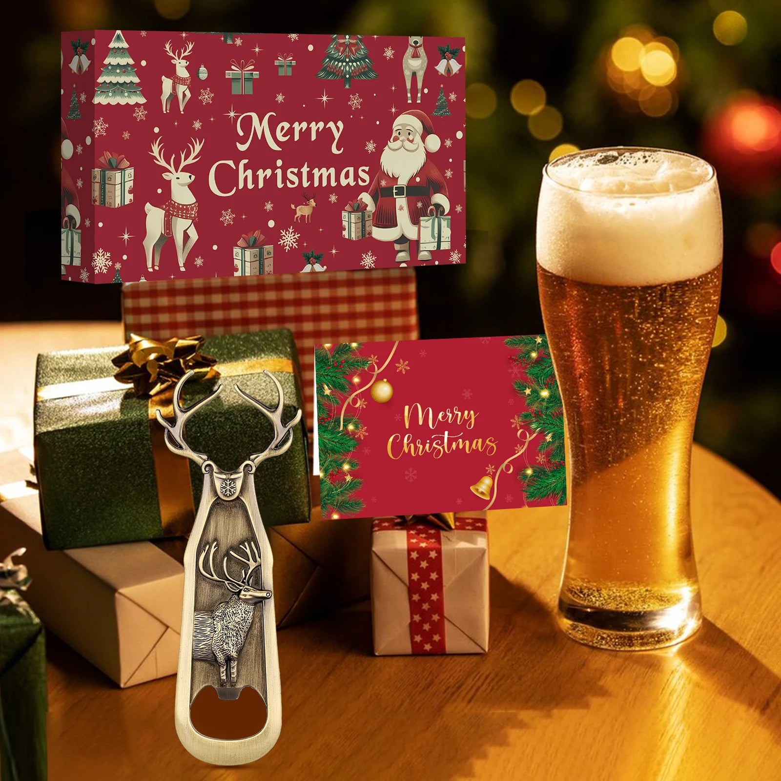 Christmas Reindeer Opener Gifts Set Retro Deer Corkscrew Antlers Beer Bottle Opener New Year Gift