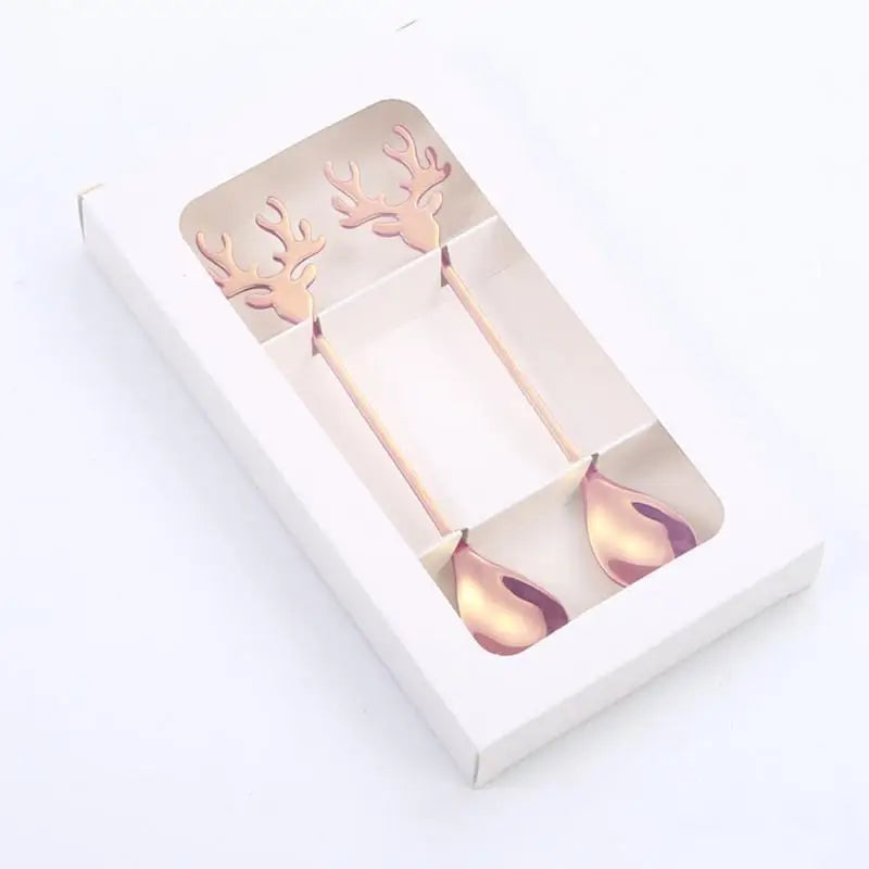 New Christmas Stainless Steel Gold Tableware Cute Cartoon Ice Cream Dessert Spoon Coffee Stirring Teaspoon  Party Gift