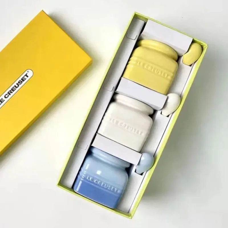 Salt And Pepper Jar Set Ceramic Organizer Small Things Herb Shakers Sugar Spice Jars With Spoon Cover Cozinha Kitchen Gadgets