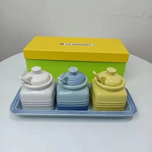 Salt And Pepper Jar Set Ceramic Organizer Small Things Herb Shakers Sugar Spice Jars With Spoon Cover Cozinha Kitchen Gadgets