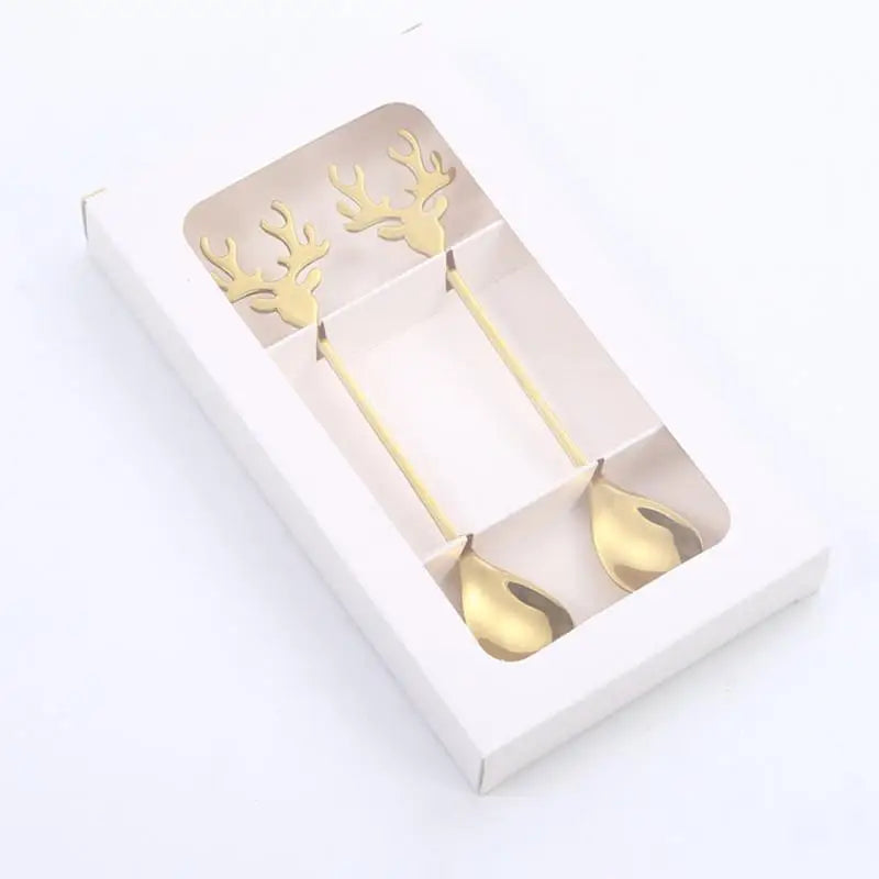 New Christmas Stainless Steel Gold Tableware Cute Cartoon Ice Cream Dessert Spoon Coffee Stirring Teaspoon  Party Gift