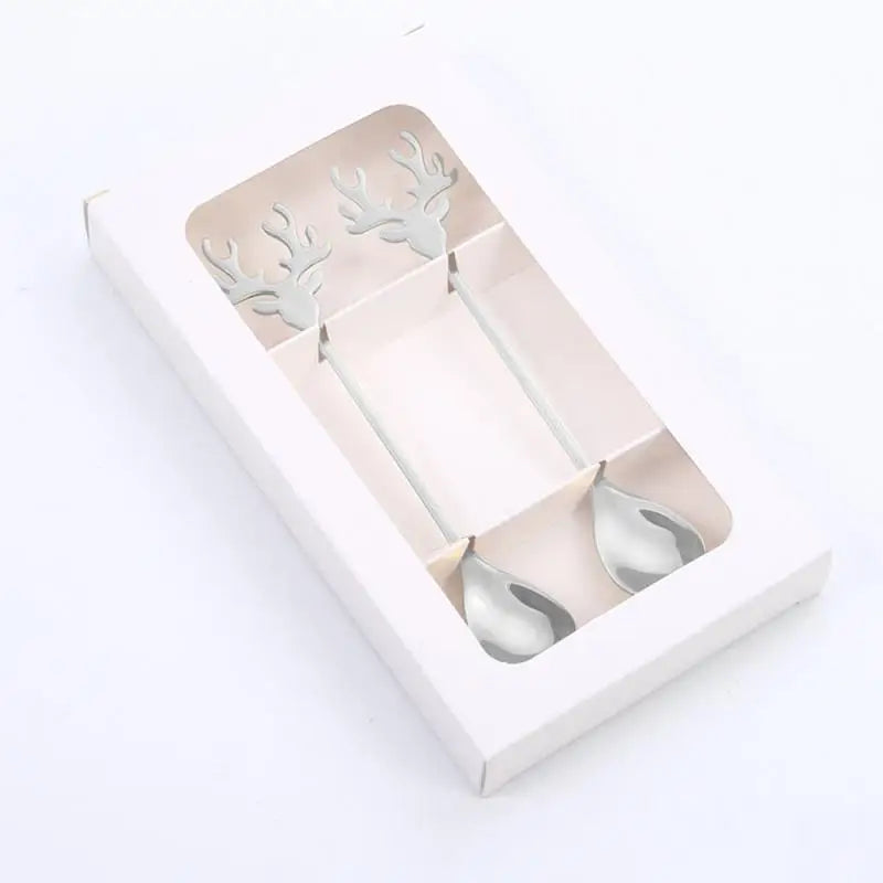 New Christmas Stainless Steel Gold Tableware Cute Cartoon Ice Cream Dessert Spoon Coffee Stirring Teaspoon  Party Gift
