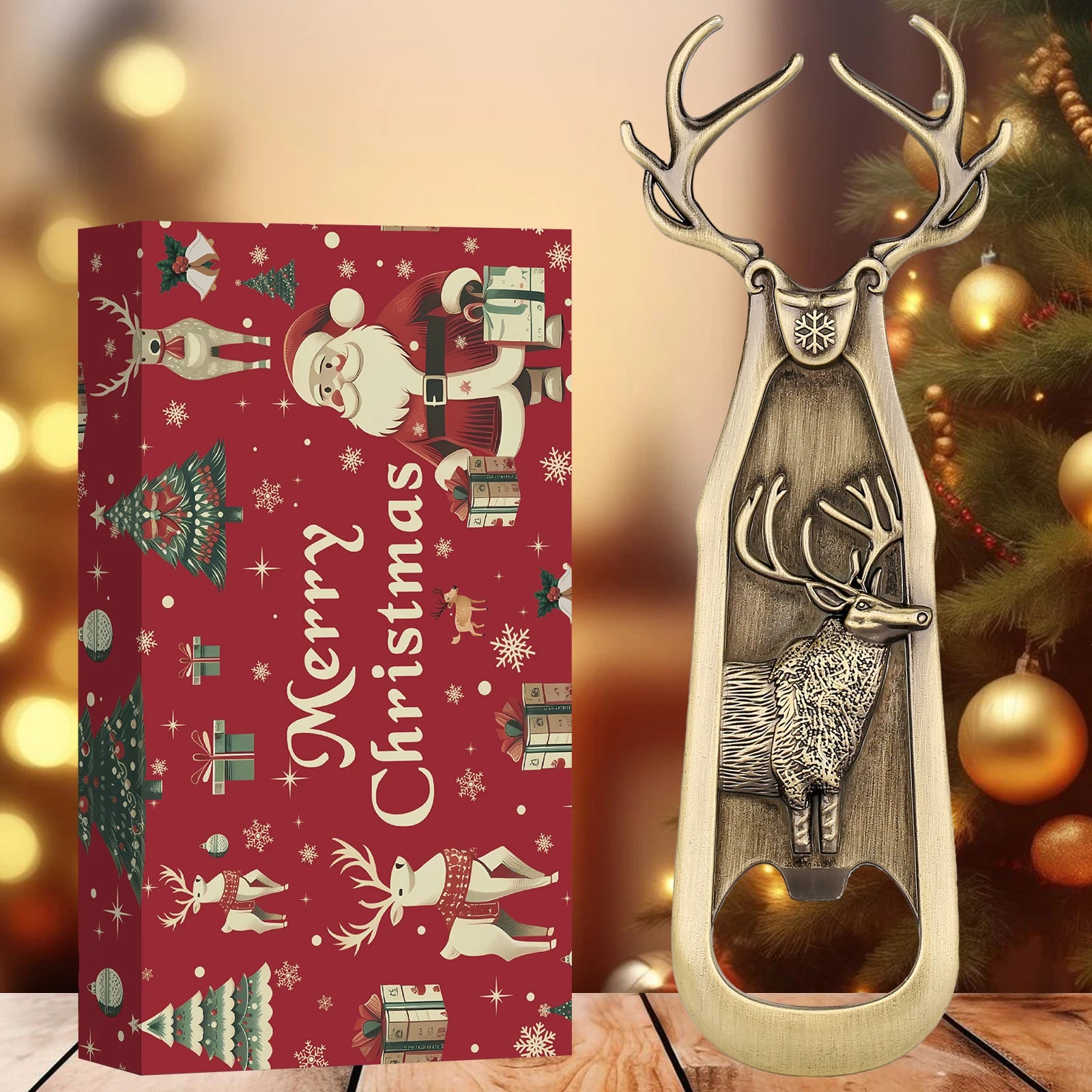 Christmas Reindeer Opener Gifts Set Retro Deer Corkscrew Antlers Beer Bottle Opener New Year Gift