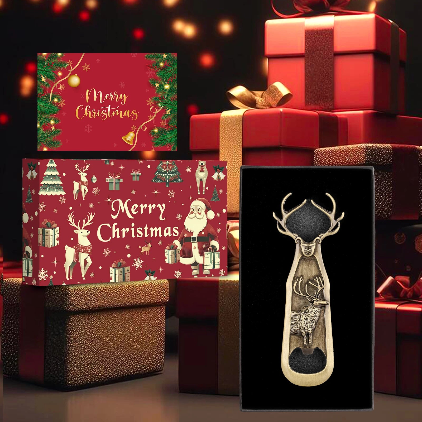 Christmas Reindeer Opener Gifts Set Retro Deer Corkscrew Antlers Beer Bottle Opener New Year Gift