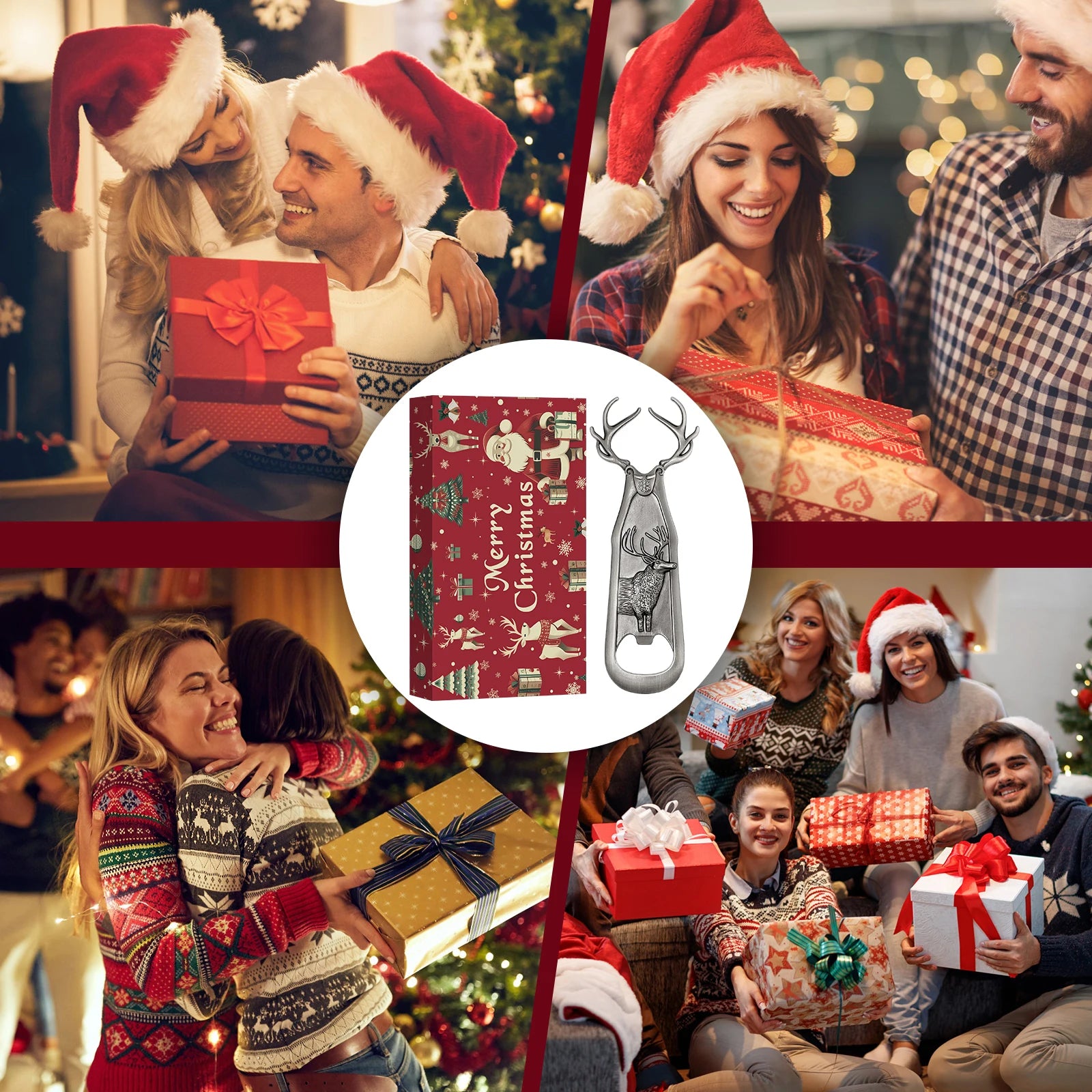 Christmas Reindeer Opener Gifts Set Retro Deer Corkscrew Antlers Beer Bottle Opener New Year Gift