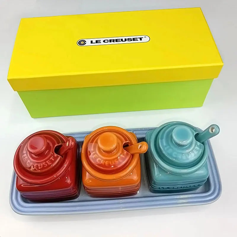 Salt And Pepper Jar Set Ceramic Organizer Small Things Herb Shakers Sugar Spice Jars With Spoon Cover Cozinha Kitchen Gadgets